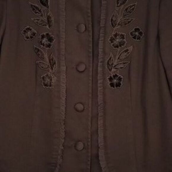 Talbots Chocolate Brown Stretch Embroidered Ruffle Jacket - Picture 3 of 5